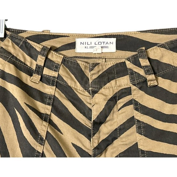 Nili Lotan Women's Coyote Black Brown Jenna Pants Size 0 Frayed Hem Animal Print - Picture 2 of 6